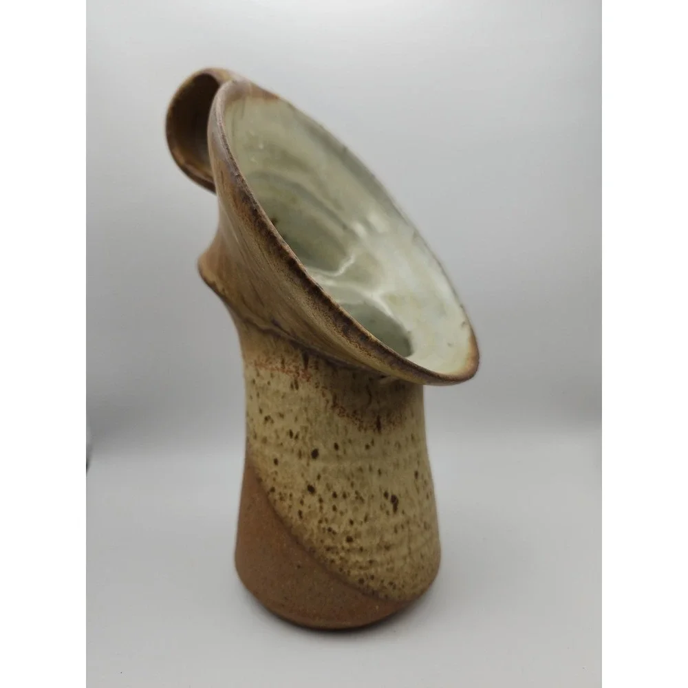 Studio Art Pottery Jack in the Pulpit Speckled Stoneware Vase Artist Chop Mark
